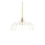 Ashwick clear glass pendant shade with scalloped edge and brass fitting, shown on a plain white background.