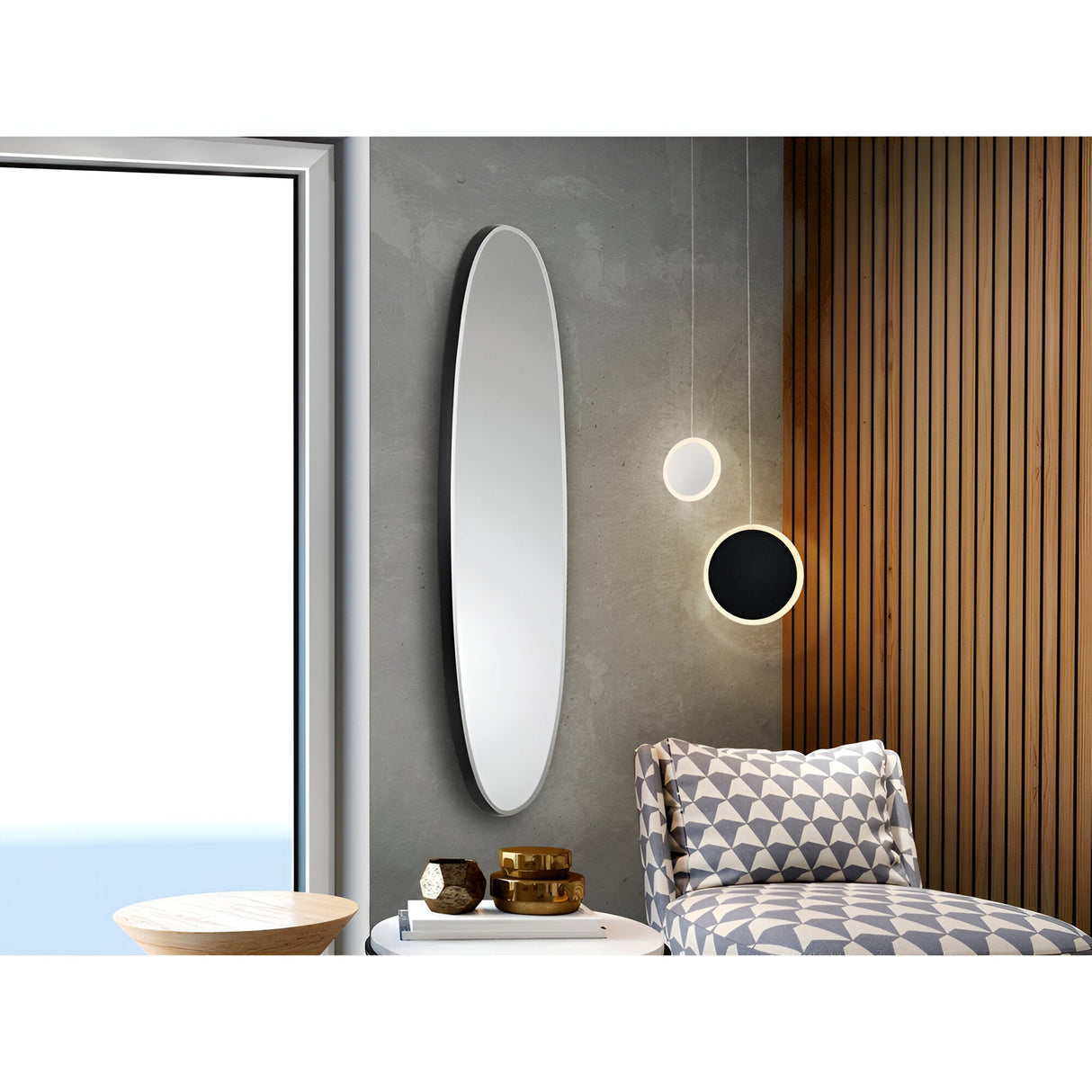 Aries Oval Wall Mirror Black – 136x36cm