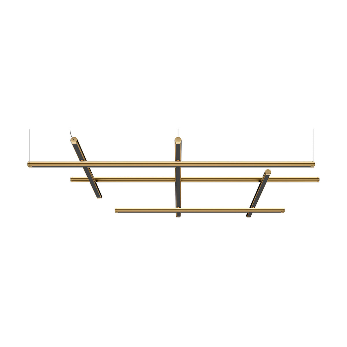 Hilow Black Diffuser Frame LED pendant light with three long brass-finish bars crossed by three shorter black diffuser bars, forming an open grid, shown against a plain white background.