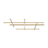 Hilow White Diffuser Frame LED Pendant Light featuring three horizontal brass-finish bars crossed by three angled linear diffuser bars, suspended on thin cables against a plain white background.