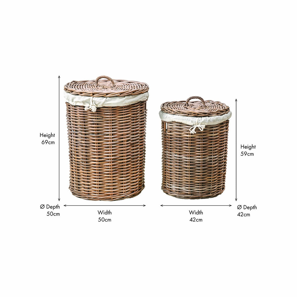 Set of 2 Grey Kubu Linen Baskets - 50cm