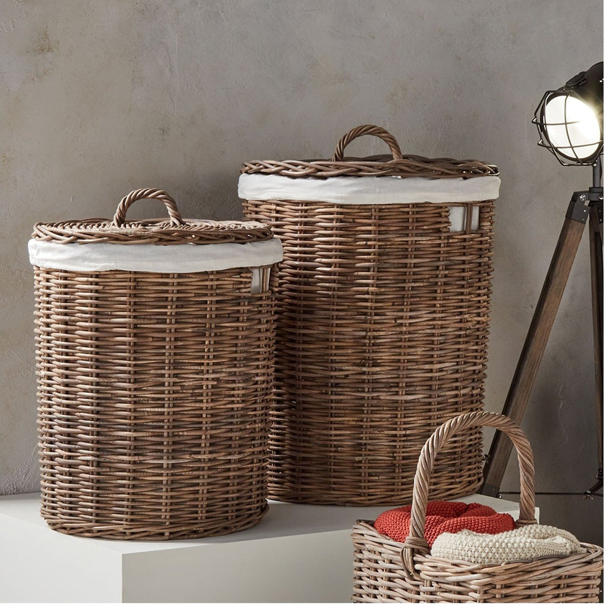 Set of 2 Grey Kubu Linen Baskets - 50cm
