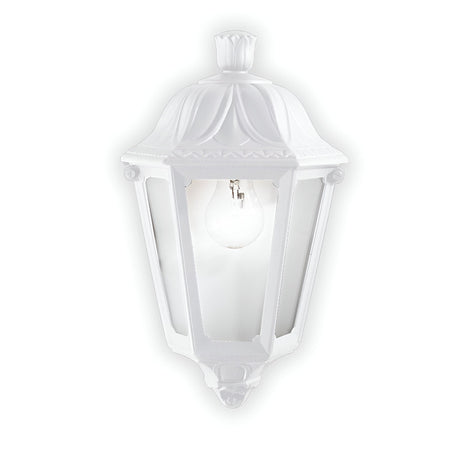 The Gaze Small Outdoor Wall Light - White is a vintage-inspired outdoor wall lantern made from UV-treated resin, showcasing decorative details with a visible bulb. This corrosion-resistant lighting fixture is gracefully mounted against a white backdrop.