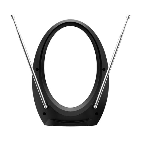 Mercury ST36P indoor HDTV and DAB loop aerial by AVSL with black oval frame and two extendable telescopic antennas, shown on a white background.