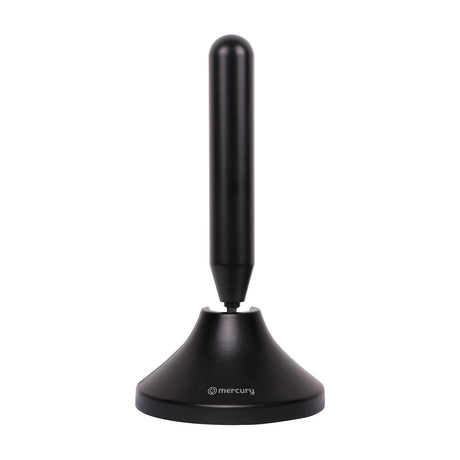 Mercury ST04P portable UHF mast TV aerial in matte black with a magnetic conical base, shown against a plain white background.