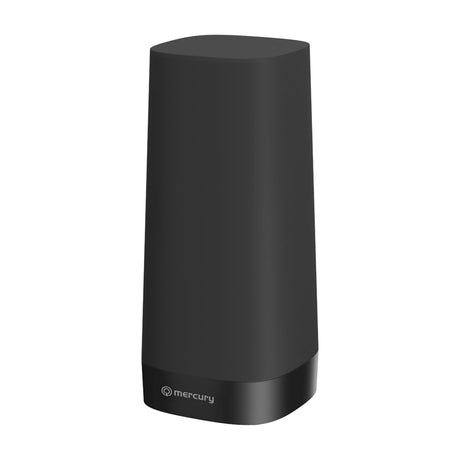 Mercury ST07P omni-directional indoor TV aerial in matte black with a tall tapered form and small base logo, shown on a plain white background.