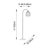 Dimension diagram of the Endon Halstead ribbed floor lamp showing 152cm height, 26cm base width and 46.5-59cm adjustable depth on a white background.