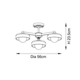 Dimension diagram of the Endon Ashby 3 Light Semi-Flush Ceiling Light showing 56cm diameter and 23.5cm height on a plain white background.