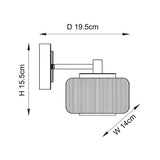 Dimensions diagram of Endon Rutland wall light showing 15.5cm height, 19.5cm projection and 14cm width on a plain white background.
