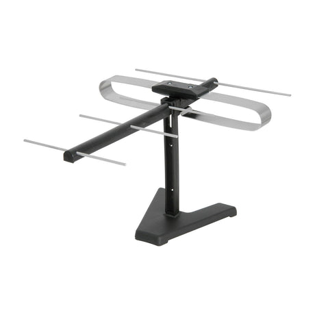 Mercury ST01-C indoor UHF HDTV aerial with black stand, telescoping arms, and dual dipole elements on a plain white background.