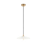 Brackmont Orchid Pendant with a scalloped, ribbed clear glass shade on a brass fitting and black braided cable, shown on a plain white background.