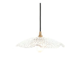Brackmont Orchid Pendant with a rippled clear glass shade and brass fitting on a black cable, shown against a plain white background.