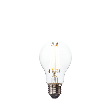 Endon 6W E27 LED filament GLS bulb with clear glass and visible warm white filaments on a plain white background.