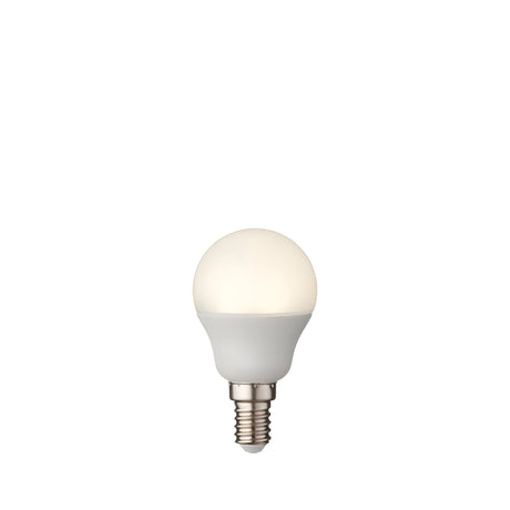 Endon 4.9W E14 LED golf bulb with opal white round head and small Edison screw cap, shown on a plain white background.