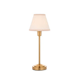 Cliffbourne Ivy Table Lamp with brass stepped base and tapered white cotton-mix shade, single E14 fitting, shown on a plain white background.