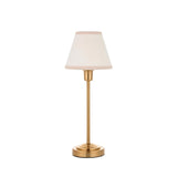 Cliffbourne Ivy Table Lamp with stepped brass metal base and tapered white cotton-mix fabric shade, shown on a plain white background.