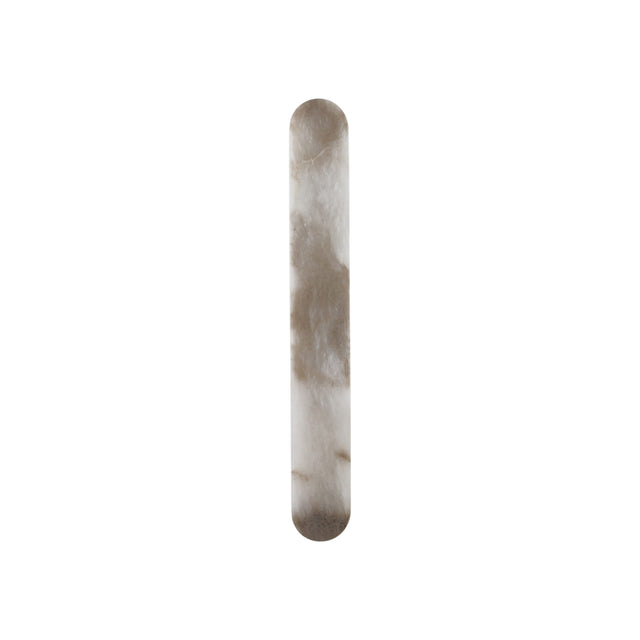 The Arvella LED Small Column Alabaster Wall Light in Soft White features a single, vertical Spanish alabaster stick in white and light gray tones, making it an elegant addition to any space.