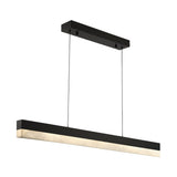 Niori Linea LED Large linear pendant light with slim alabaster diffuser in matt black housing, suspended by twin cables from a rectangular ceiling plate.