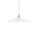 Brackmont Orchid Pendant in brass, with a rippled clear glass shade and natural braided cable, shown against a plain white background.