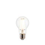 Endon 7W E27 LED filament GLS bulb with clear glass, visible warm white filaments and Edison screw cap on a plain white background.
