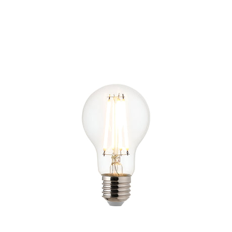 Endon 7W E27 LED filament GLS bulb with clear glass, visible warm white filaments and Edison screw cap on a plain white background.