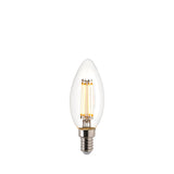 Endon 2.2W E14 LED filament candle bulb with clear glass, tapered tip and visible warm white filaments on a plain white background.