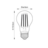 Technical line drawing of the Endon 3.8W E27 LED filament GLS bulb showing a 6cm diameter and 10.5cm height with visible filaments and screw cap.