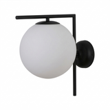 The Vetra 1 Light Opal Glass Wall/Semi-Flush Ceiling Light in Black features a sleek black frame, round opal glass globe shade, and circular black wall plate for modern elegance.