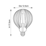 Endon 4W E27 LED filament globe bulb technical drawing showing 12.5cm diameter and 17.5cm height with visible screw cap and internal filament.