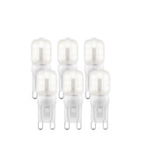 Endon 2W G9 LED capsule bulbs in cool white, shown as a 6-pack of frosted polycarbonate two-pin capsules arranged in two rows on a white background.