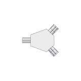 AV:Link coaxial Y splitter with one male plug and two angled female sockets on a metal hexagonal body, shown on a plain white background.