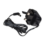 AV:Link UK power supply adaptor with three-pin plug, coiled black cable and right-angled DC connector for the Bluetooth 5.0 receiver wallplate.
