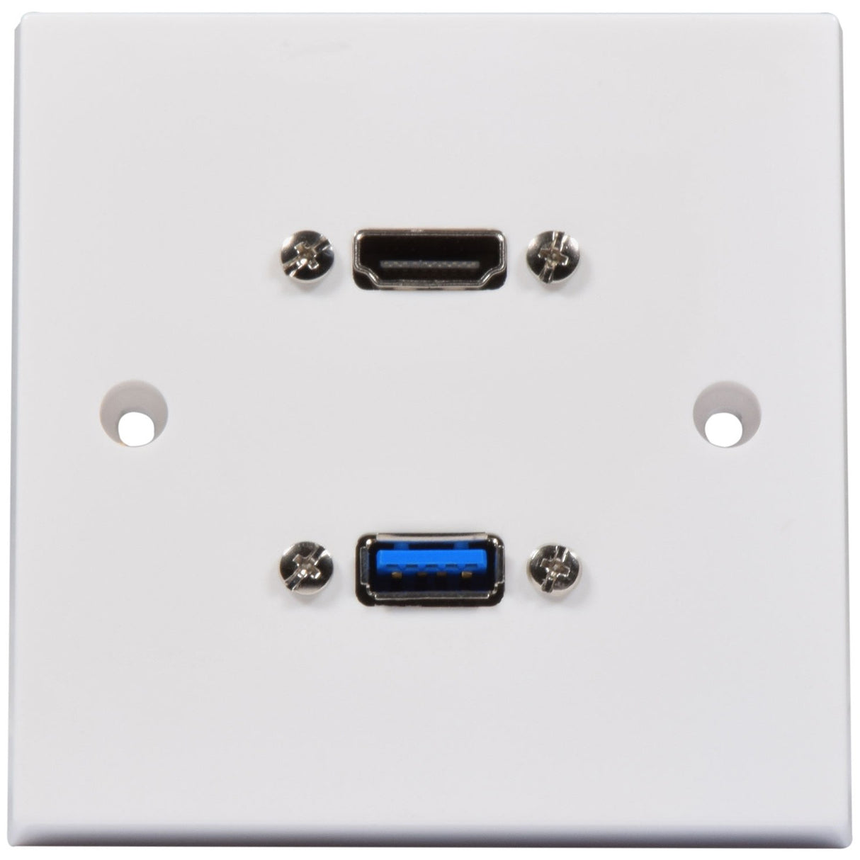 AV:Link 1-gang multimedia wall plate by AVSL with 8K HDMI socket and blue USB 3.0 port on a white faceplate, shown on a plain background.