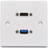 AV:Link 1-gang multimedia wall plate by AVSL with 8K HDMI socket and blue USB 3.0 port on a white faceplate, shown on a plain background.