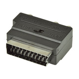 AV:Link Scart to RCA and S-Video switchable adaptor by AVSL in black plastic with input/output slide switch and 21-pin Scart plug, on white.