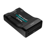 AV:Link HDMI to Scart converter in a compact black casing with PAL/NTSC switching, HDMI input and Scart output ports labelled, on a white background.