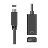 USB-C to HDMI adaptor lead in black, showing USB-C connector, moulded cable, and adaptor with HDMI port, on a plain white background.