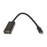 Black USB-C to HDMI adaptor lead with USB-C plug on one end and female HDMI socket on the other, shown on a plain white background.