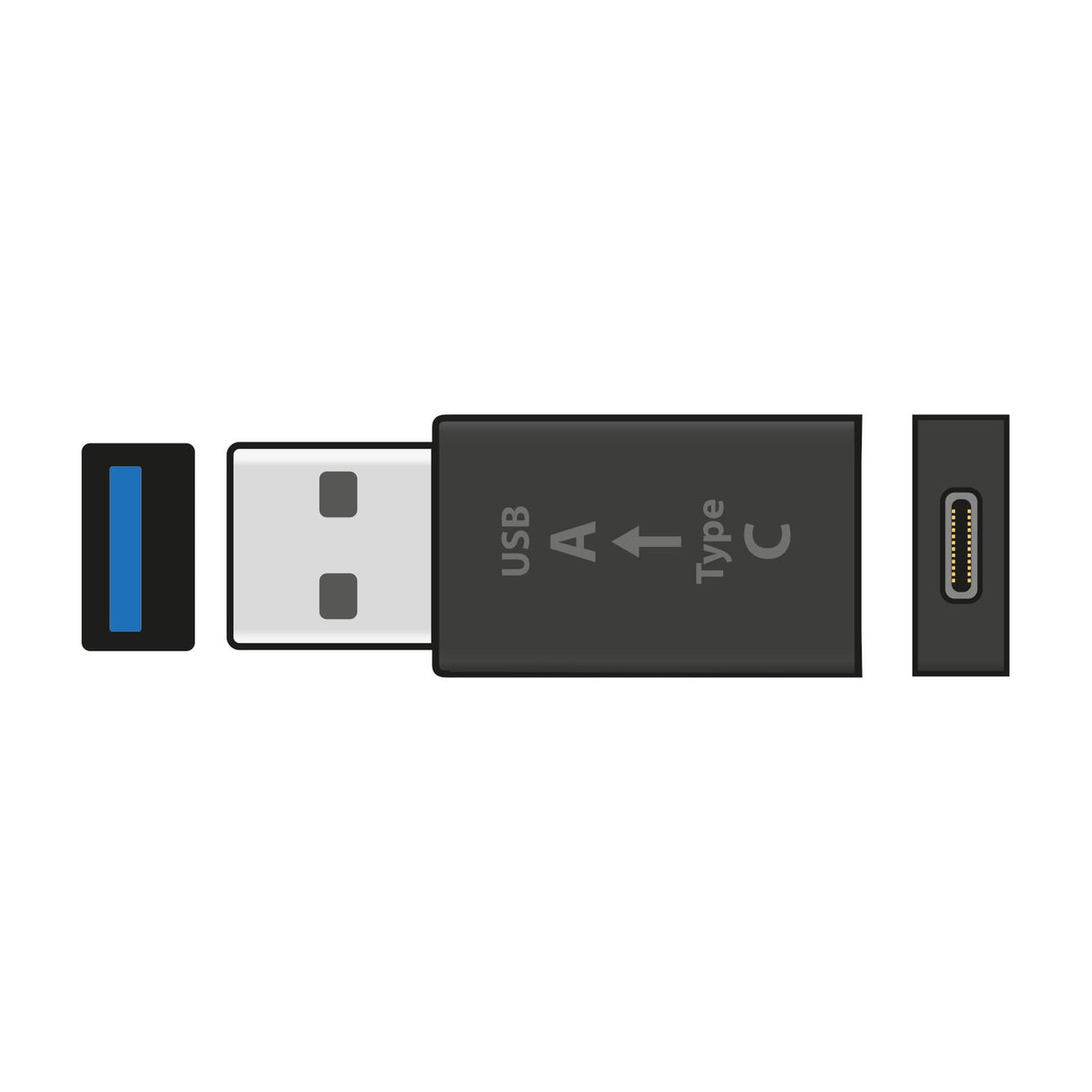 AV:Link USB 3.0 Type-C socket to Type-A OTG plug adaptor in black plastic, shown with connector ends exposed on a plain white background.