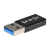 AV:Link USB 3.0 Type-C socket to Type-A OTG plug adaptor by AVSL, compact black casing with metal USB-A connector and blue insert, on white background.