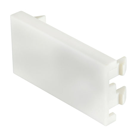 AV:Link 50 x 25mm white plastic blanking plate module insert with clip-in tabs, shown on a plain white background.