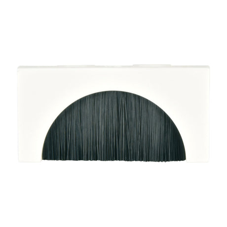 AV:Link brush filled aperture wall plate module in white with a semicircular black bristle cable opening, shown on a plain background.