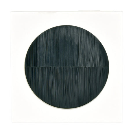 AV:Link 50x50mm wall plate module with a circular black brush filled aperture set into a square white face, shown on a plain background.