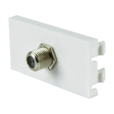 AV:Link F-Type satellite wall plate module in white with a nickel-plated screw coupler and side clips, shown on a plain white background.
