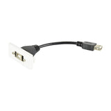 AV:Link white USB 2.0 wall plate module with front Type-B socket and short rear female Type-A tail cable on a plain background.
