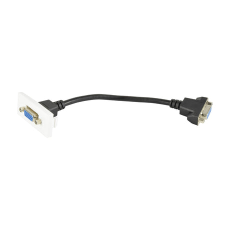 AV:Link VGA wall plate module by AVSL in white with front VGA socket and short black female tail lead, shown on a plain white background.
