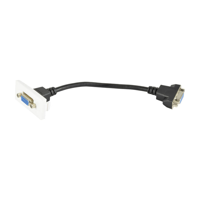 AV:Link VGA wall plate module by AVSL in white with front VGA socket and short black female tail lead, shown on a plain white background.