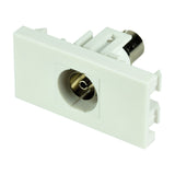 AV:Link coaxial keystone module in white, a small clip-in TV aerial coupler with front and rear coaxial ports, shown on a plain background.