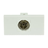 AV:Link coaxial keystone module in white, a 50mm x 25mm clip-in TV aerial coupler with front female coax port, shown against a plain background.
