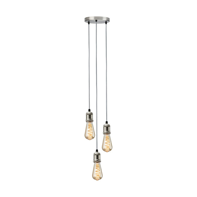 CALLA - 230V E27 Vintage 3 Light Pendant - Brushed Chrome
